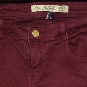 ZARA Trufaluc Oxblood Burgundy Slim Jeans Pants Denim Size 10